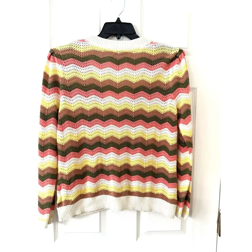 AnyBody Chevron Pointelle Knit Puff‎ Sleeve Cardigan - Size XL